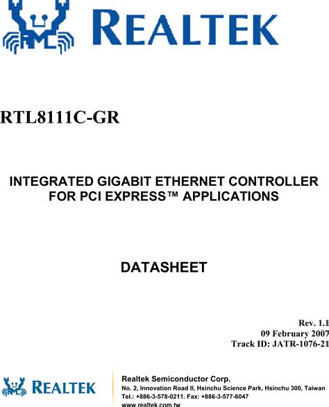 realtek rtl8111c download pdf manual